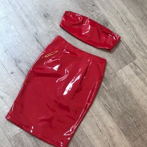 Hot Red Latex Two Piece